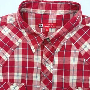 McCormick Farmall Western Shirt Men XL Red Plaid Pearl Snap Short Sleeve